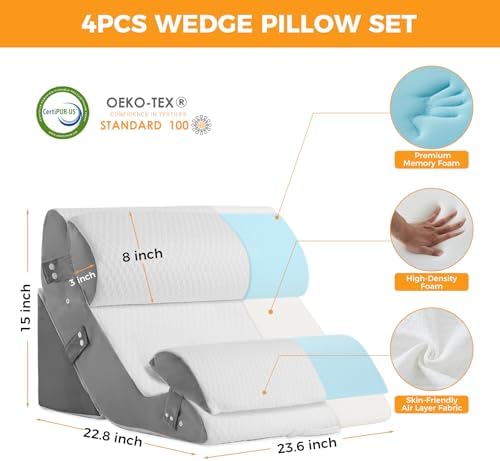 4PCS Adjustable Wedge Pillow Set for Post Surgery and Acid Reflux Relief