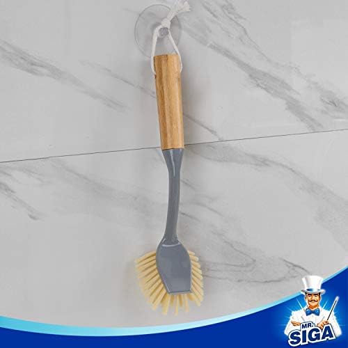 MRSIGA Dish Brush with Bamboo Handle and Scraper Pack of 2