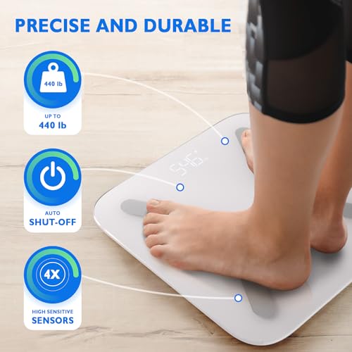 T Electronics Smart Body Weight Scale with Bluetooth - 440lb - 14 Parameters - White