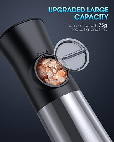 PSOS Gravity Electric Salt Pepper Grinder Set - USB Rechargeable with LED Light