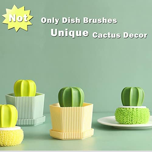Sirensky Cactus Dish Brush Set with Drip Tray Green