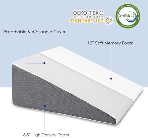 GOHOME 3-in-1 Memory Foam Bed Wedge Pillow with Cooling Cover