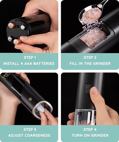 Gravity Electric Salt and Pepper Grinder Set of 2 Adjustable Coarseness