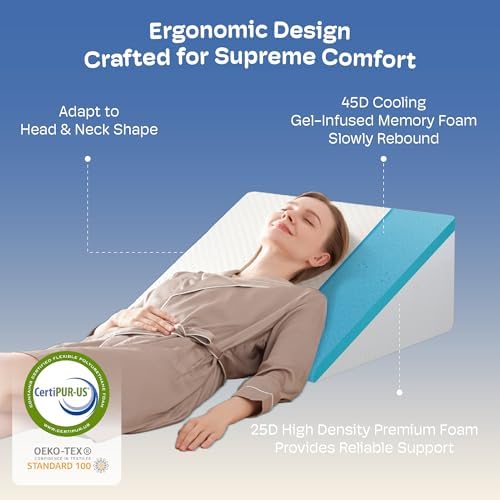 12 Inch Bed Wedge Pillow for Post-Surgery and Acid Reflux Relief