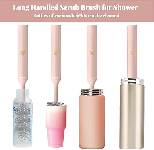 Augensterm Electric Bottle Brush Cleaner with 3 Silicone Brushes and Straw Cleaner Pink