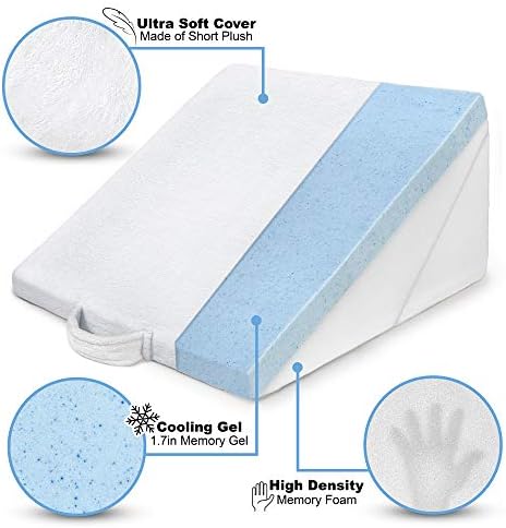 ONDEKT Adjustable Bed Wedge Pillow with Cooling Gel Memory Foam 1