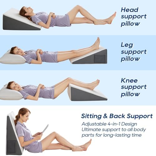 GOHOME 3-in-1 Memory Foam Bed Wedge Pillow with Cooling Cover