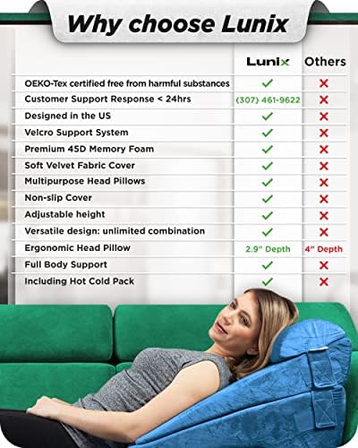 Lunix 4pcs Orthopedic Wedge Pillow Set with Hot Cold Pack