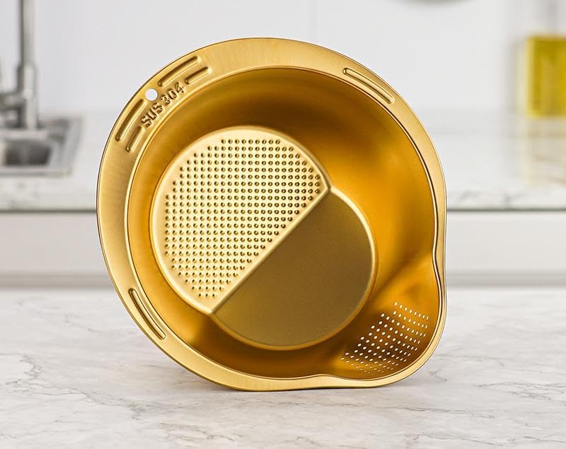 Stainless Steel Sink Colander with Expandable Mesh and Rubber Handle
