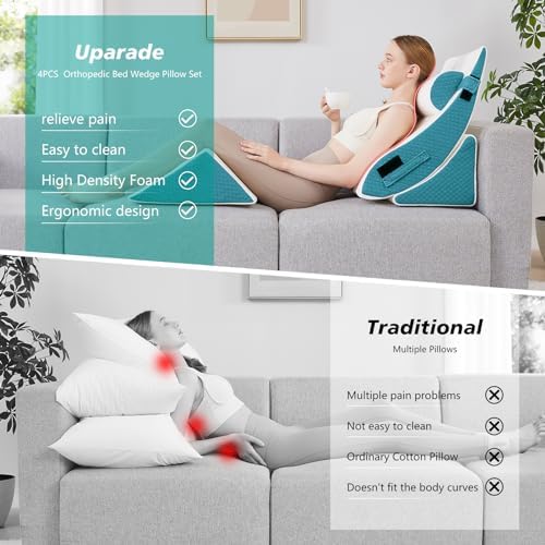 Longering 4PCS Orthopedic Bed Wedge Pillow Set - Neck Back Leg Pain Relief