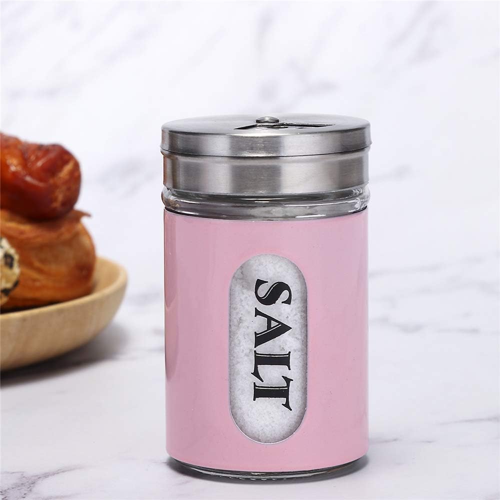 Salt and Pepper Shakers Set with Adjustable Pour Holes Pink