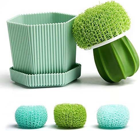 Sirensky Cactus Dish Brush Set with Drip Tray Green