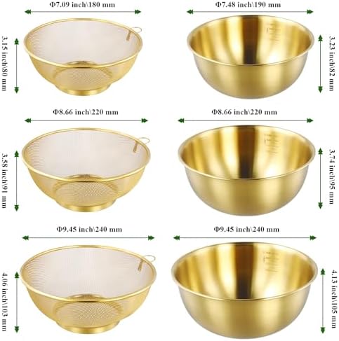 MAHIONG 6PCS Stainless Steel Colander Set with Mixing Bowls
