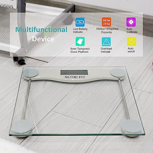NUTRI FIT Digital Bathroom Scale with Step-on Tech and AAA Batteries