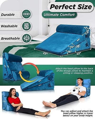 Lunix 4pcs Orthopedic Wedge Pillow Set with Hot Cold Pack
