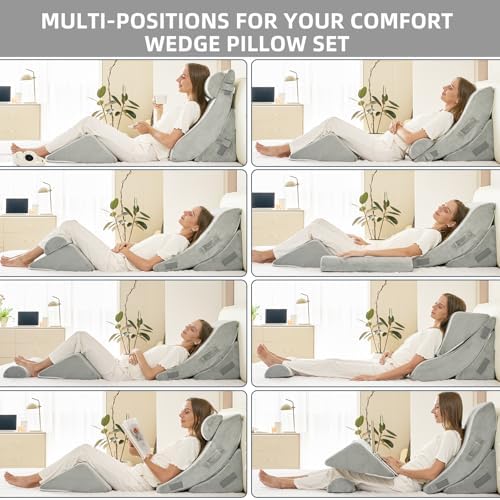 Lucresta 4PCS Orthopedic Wedge Pillow Set for Back Neck Leg Pain Relief