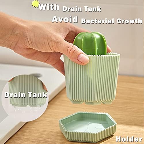 Sirensky Cactus Dish Brush Set with Drip Tray Green