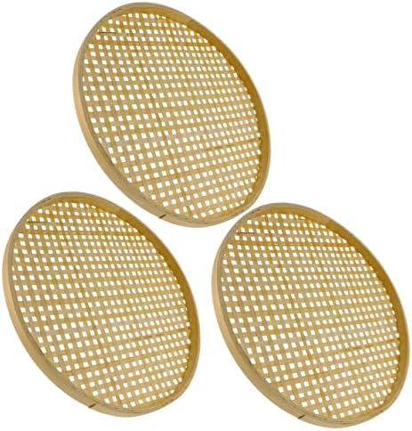 3pcs Natural Bamboo Colander Baskets with Cross Lid