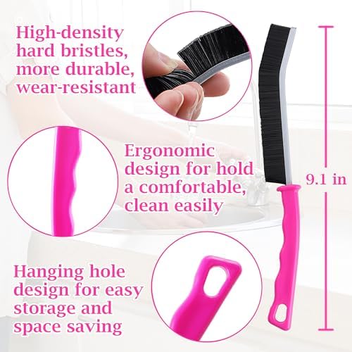 4 Pcs Hard Bristle Crevice Cleaning Brush Set in Pink