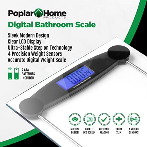 Poplar Digital Bathroom Scale with Clear Glass Platform