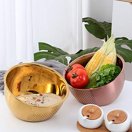 Meisha 3-In-1 Rice Washing Bowl with Side Drainers - Gold