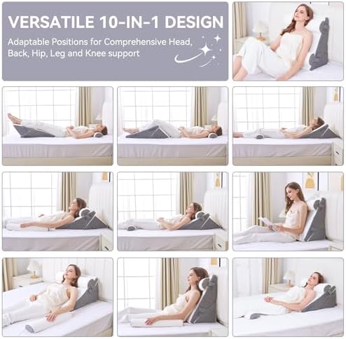 Hogrance 4PCS Wedge Pillow Set for Side Sleepers Grey