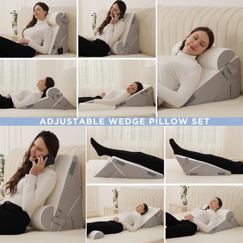 Flyxunfri 912 Bed Wedge Pillow Set 10-in-1 Adjustable
