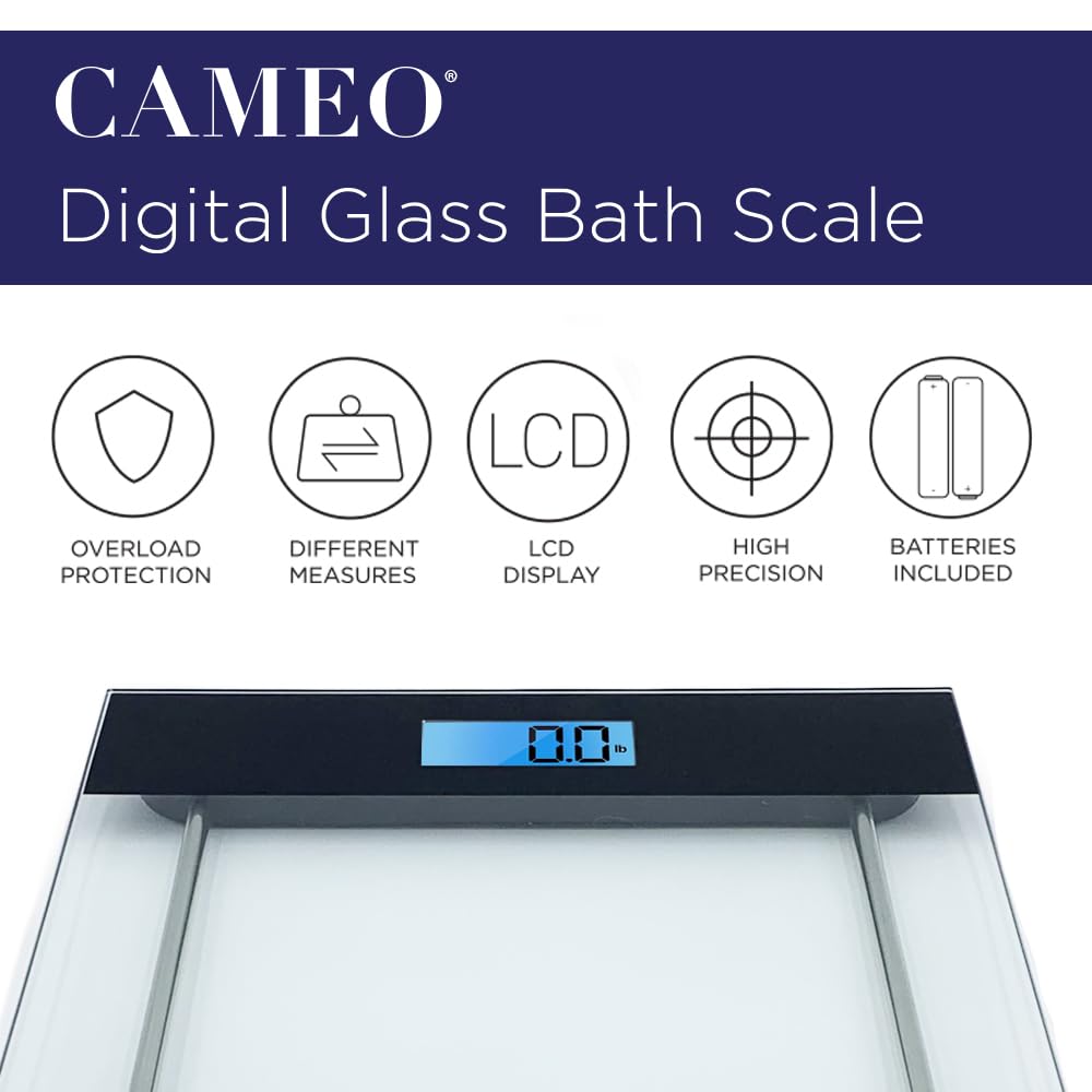 CAMEO Bathroom Scale with Tempered Glass and LED Display 400lbs Black C6814