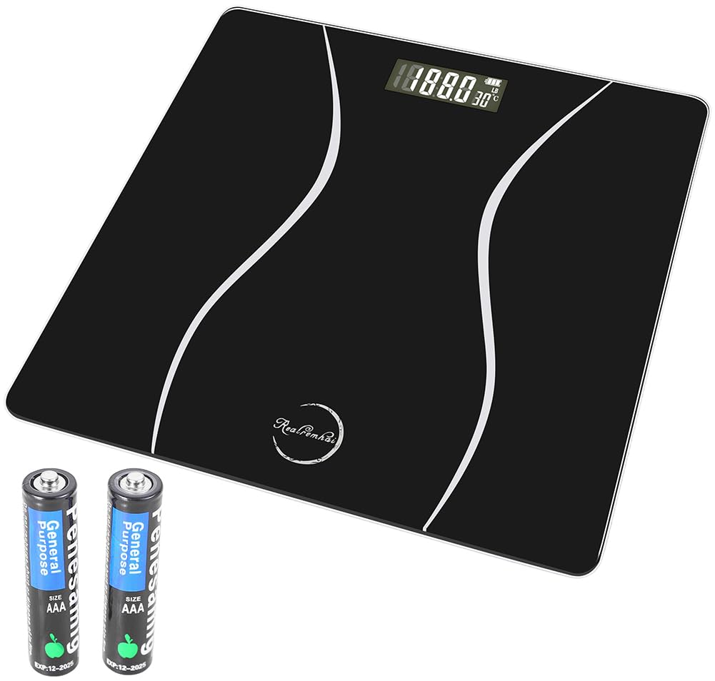 Realremhai Digital Body Weight Scale - Accurate Sleek Black Durable