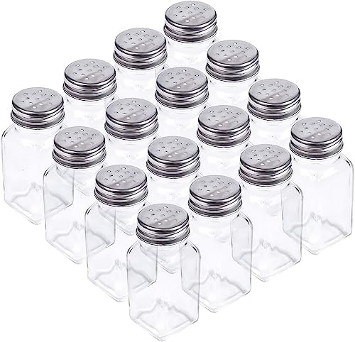 Tebery 16 Pack Salt Pepper Shakers Glass Set with Stainless Tops