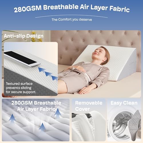 12 Inch Bed Wedge Pillow for Post-Surgery and Acid Reflux Relief