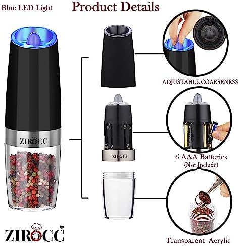 ZIROCC Gravity Electric Salt Pepper Grinder Set
