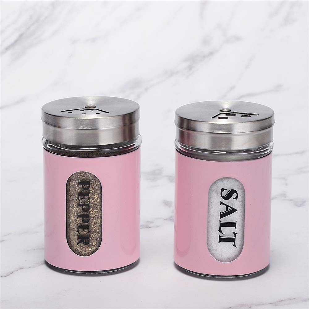Salt and Pepper Shakers Set with Adjustable Pour Holes Pink