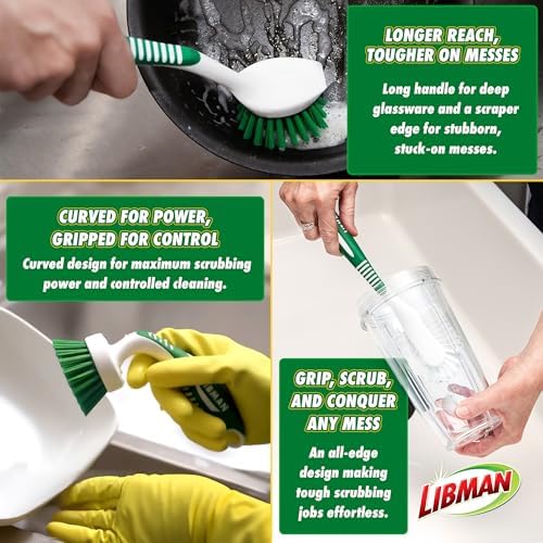 Libman 3-Piece Cleaning Brush Kit for Kitchen Basins Sinks Dishwashers