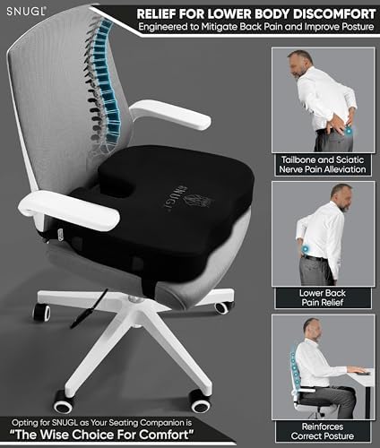 SNUGL Seat Cushion for Tailbone Back Pain Relief 1