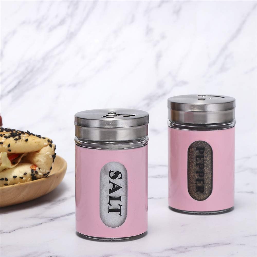 Salt and Pepper Shakers Set with Adjustable Pour Holes Pink