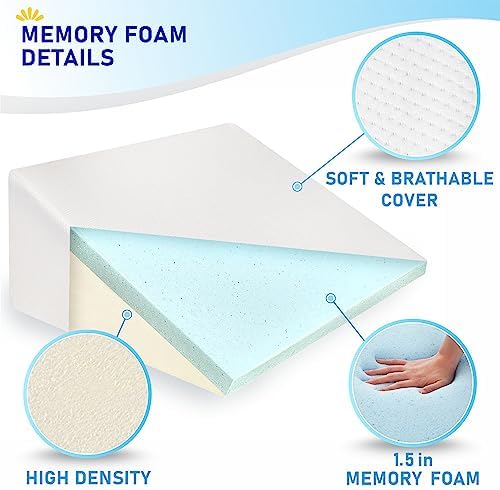 Healthex Bed Wedge Pillow Cooling Memory Foam Removable Cover