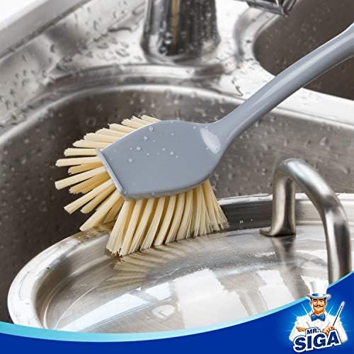 MRSIGA Dish Brush with Bamboo Handle and Scraper Pack of 2