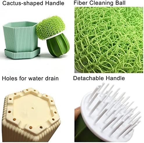 Sirensky Cactus Dish Brush Set with Drip Tray Green
