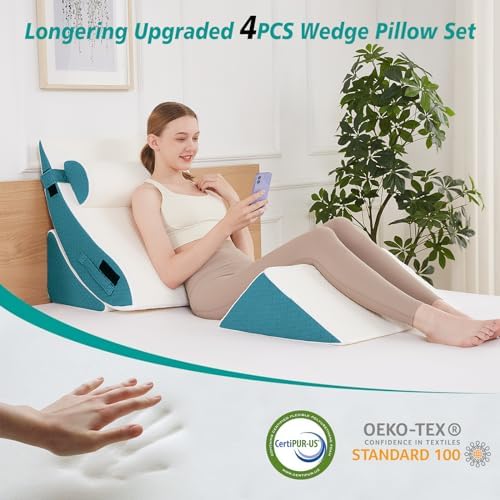 Longering 4PCS Orthopedic Bed Wedge Pillow Set - Neck Back Leg Pain Relief
