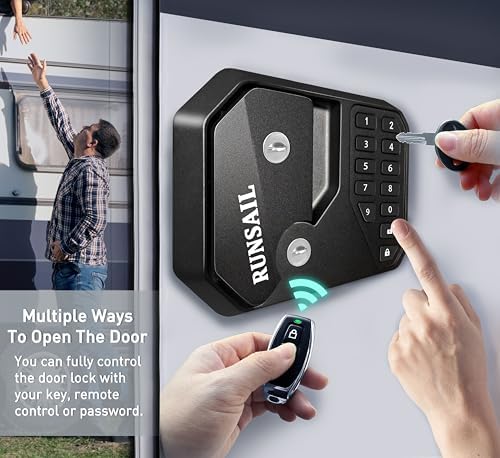 RUNSAIL RV Door Lock with 12-Digit Keypad Remote and Backup Key