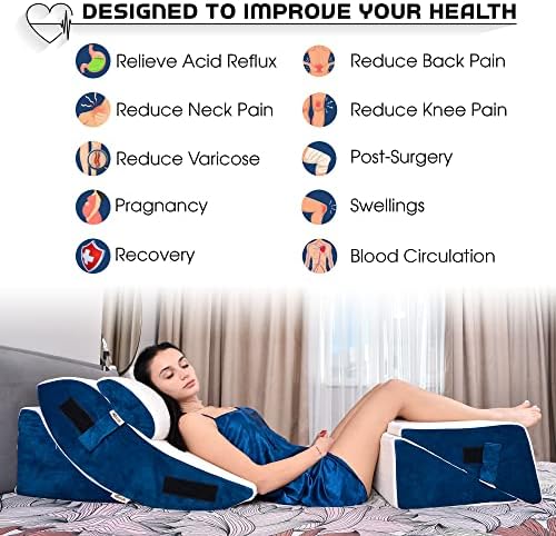 ONDEKT Orthopedic Wedge Pillow Set 5pcs Navy