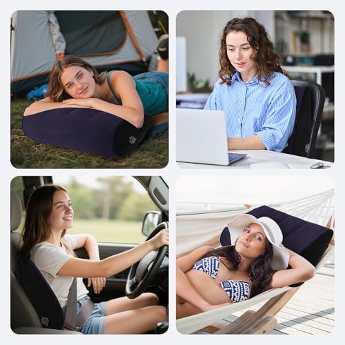 JCDOBEST Portable Inflatable Wedge Pillow 2 Pack - Grey Blue