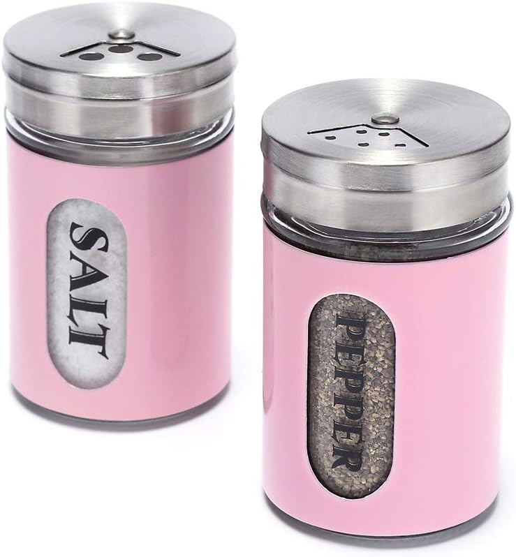 Salt and Pepper Shakers Set with Adjustable Pour Holes Pink