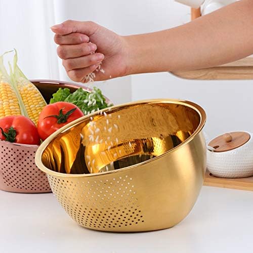 Meisha 3-In-1 Rice Washing Bowl with Side Drainers - Gold
