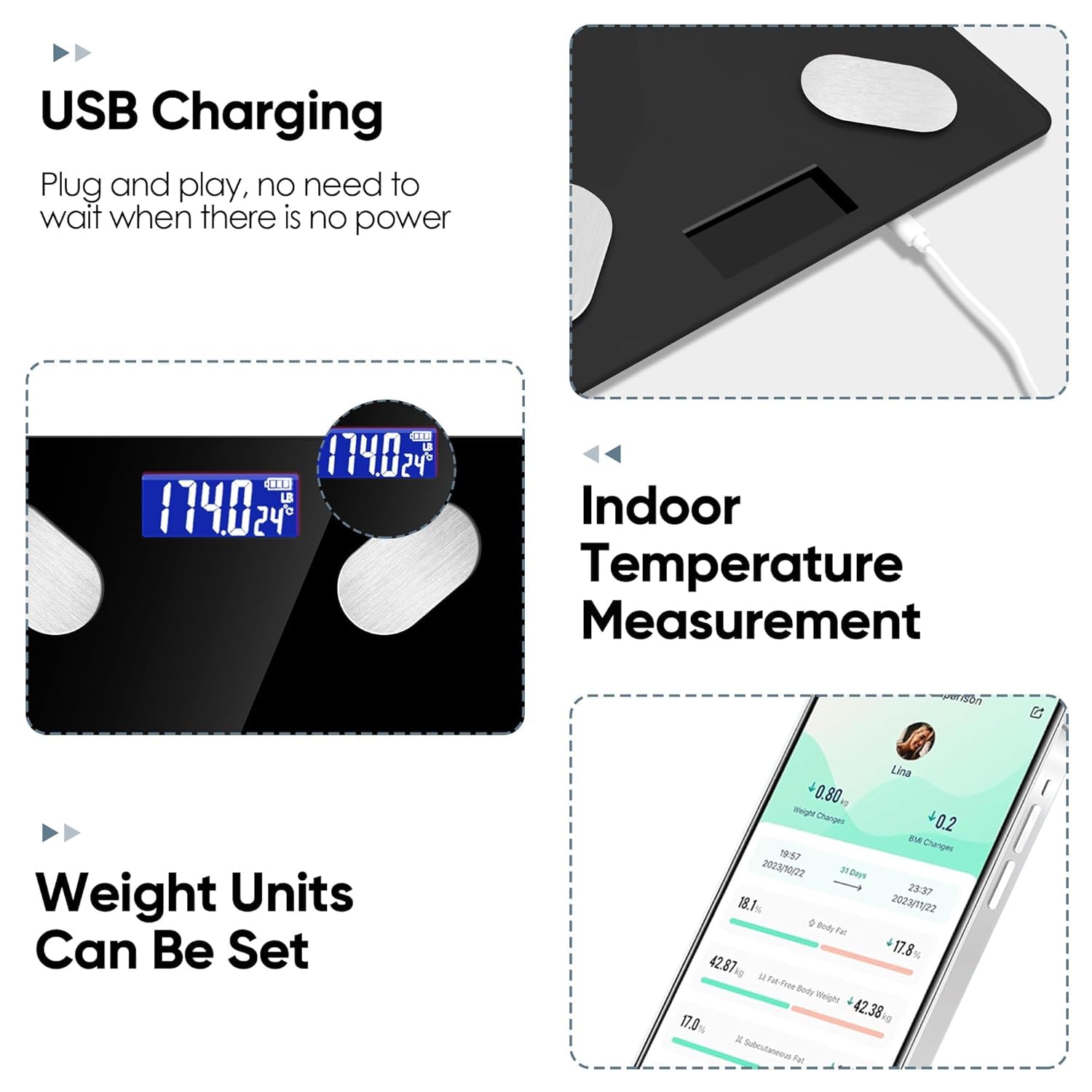 Smart Scale for Body Composition Analysis with BMI and Sync App