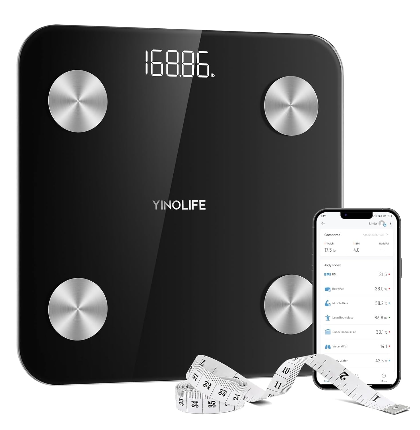 YINOLIFE Digital Body Weight Scale with BMI and Body Fat Analysis 400lb Black