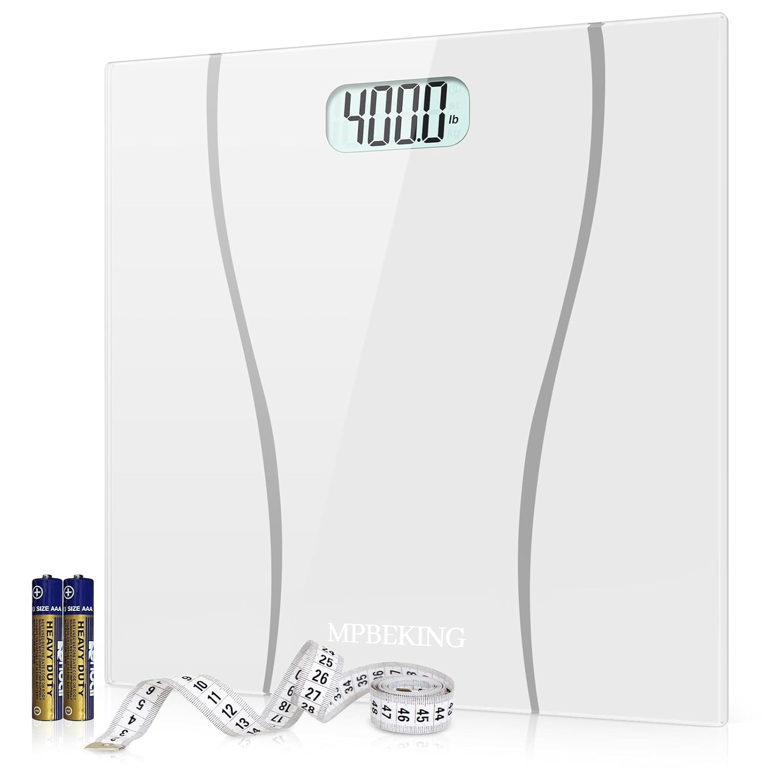 MPBEKING Digital Weight Scale with Tempered Glass and Tape Measure