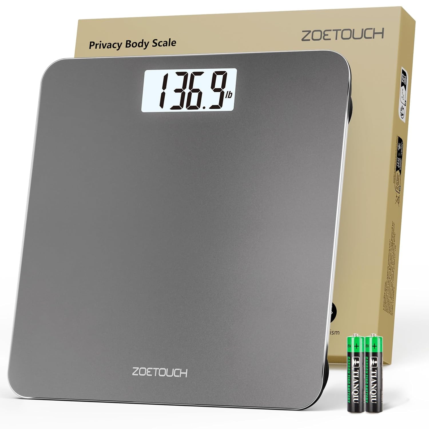 ZOETOUCH Digital Bathroom Scale with Backlit LCD and Tempered Glass
