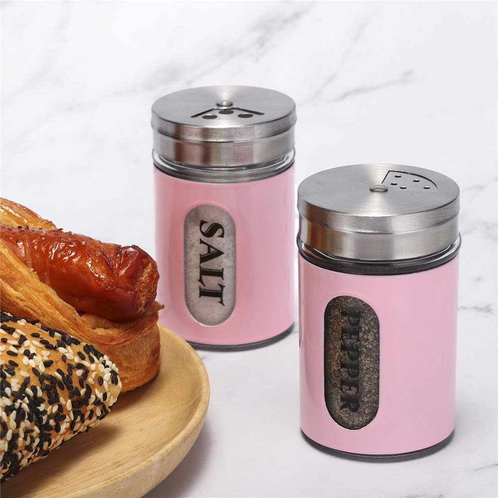 Salt and Pepper Shakers Set with Adjustable Pour Holes Pink